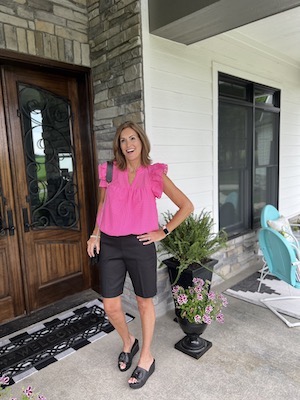 Black Bermuda Shorts and Pink top